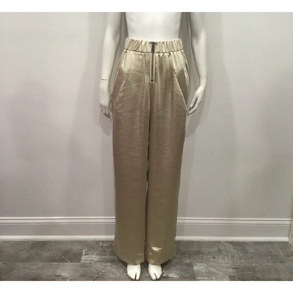 L'Academie Sadia Pants Satin Palazzo Women's Beige Resort Wear Chic XS NWT